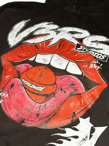 Worldwide Lips Hoodie - Washed Black - V3RS