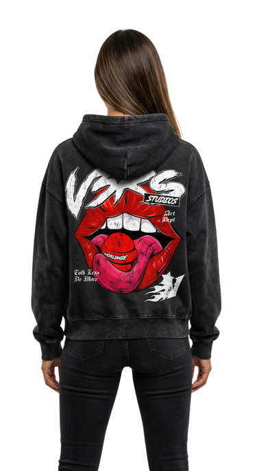 Worldwide Lips Hoodie - Washed Black