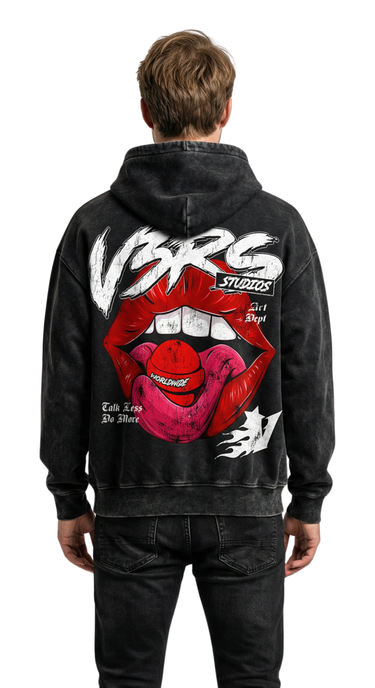 Worldwide Lips Hoodie - Washed Black